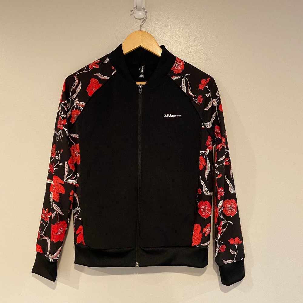 Adidas Neo Womens Black Red EJ7085 Long Sleeve Full Zip Track Jacket Size S